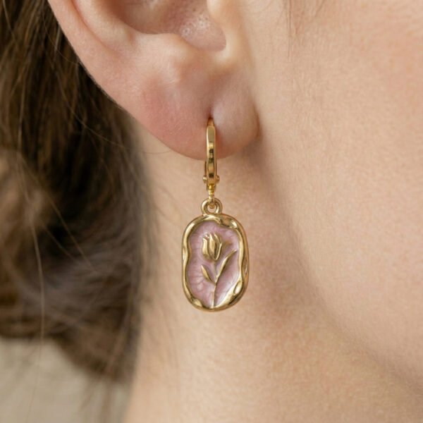 Rankų darbo auskarai „Pink Flower“