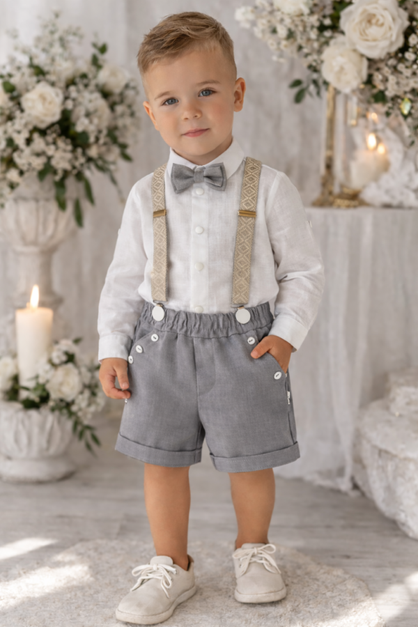 Kostiumas su šortais, raštuotomis petnešomis ir peteliške