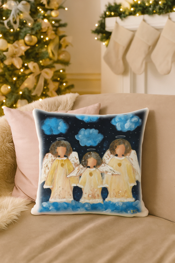 Dekoratyvinė pagalvėlė su autoriniu piešiniu „Angelų šeima“