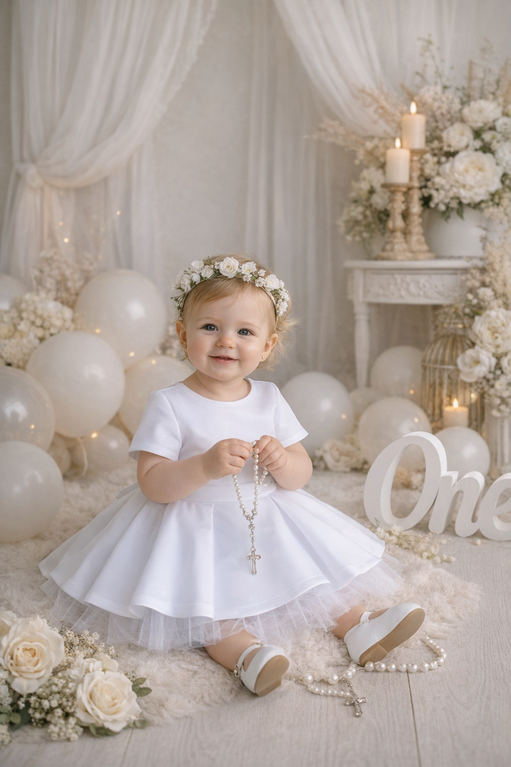 Balta šventinė suknelė su trumpomis rankovėmis - Image 4