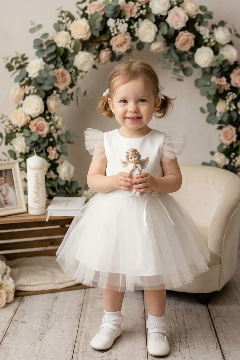 Balta suknelė su tiulio rankovytėmis - Image 5