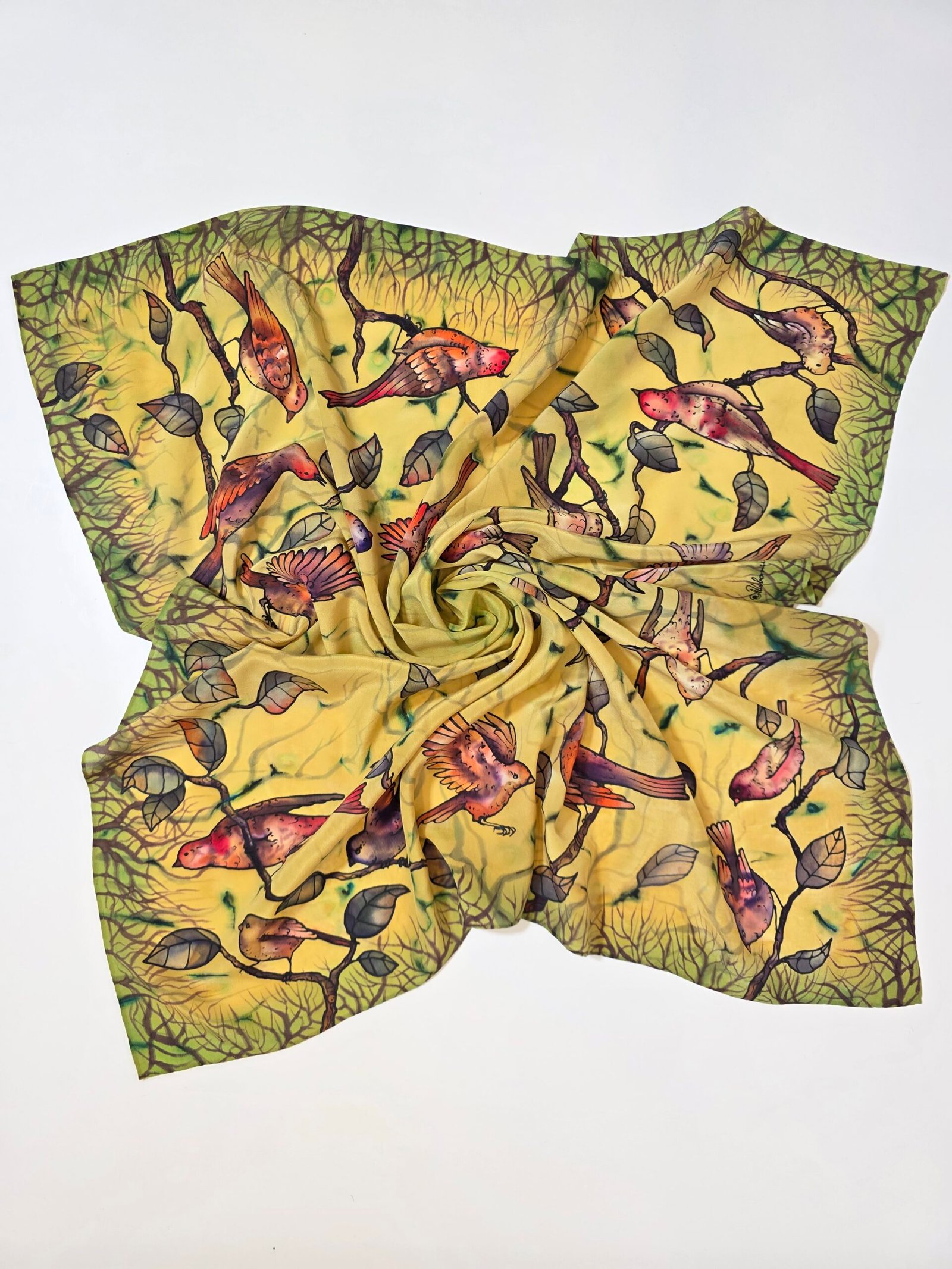 Tapyta natūralaus šilko skara „Saulėtas čiulbėjimas“ - Image 3