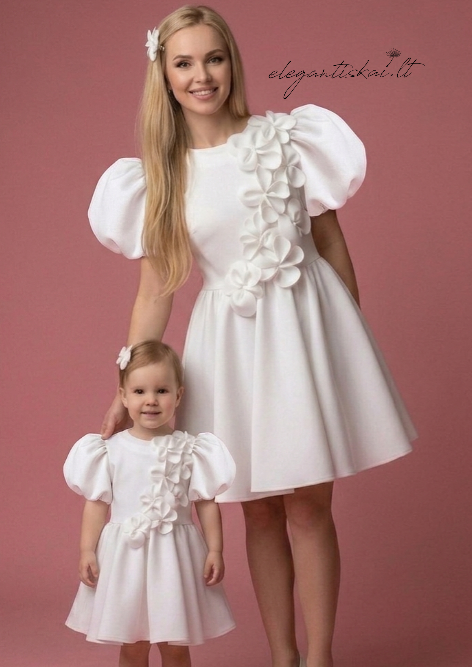 Puošni, balta suknelė mergaitei su gėlėmis - Image 2