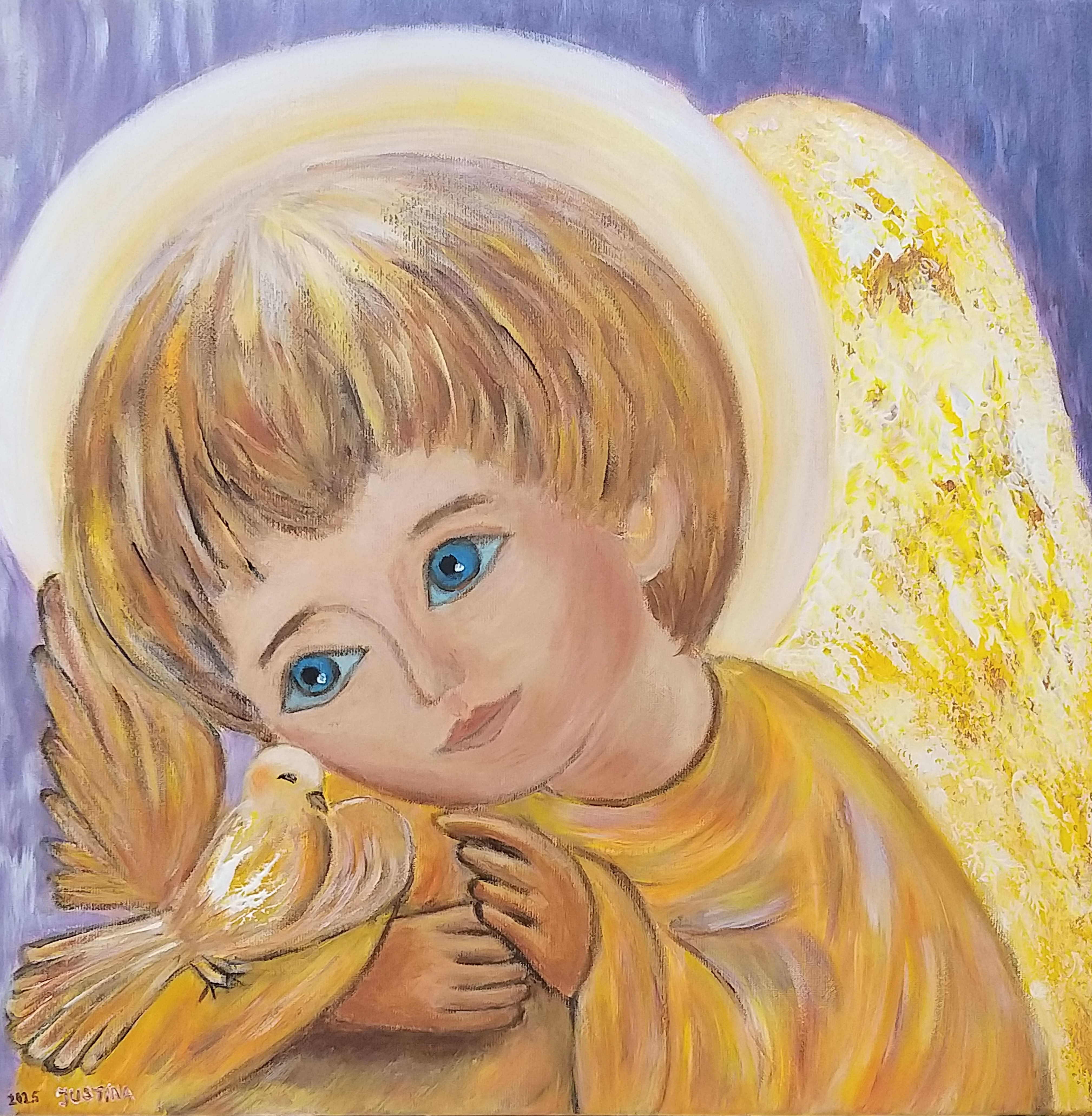 Natūralaus šilko skara su autoriniu piešiniu „Gerumo angelas" - Image 2